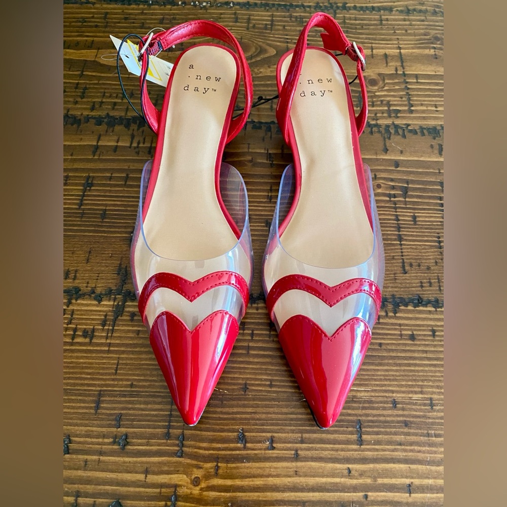 A New Day Red and Clear Slingback Heels